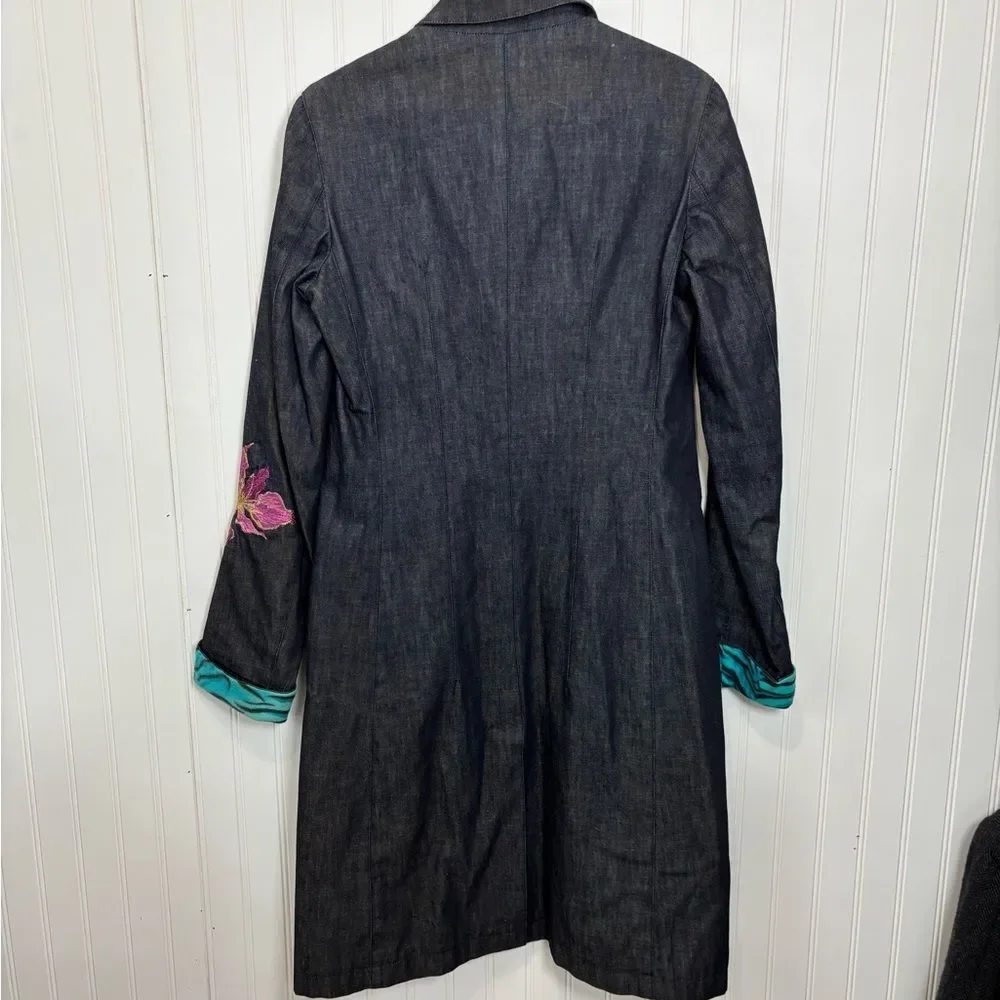 Versace Jeans Couture Y2K vintage Dark Denim trench Jacket with Teal zebraLining